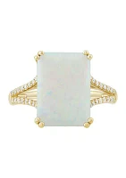 1/8 ct. t.w. Diamond and Lab Created Opal Ring in 10K Yellow Gold