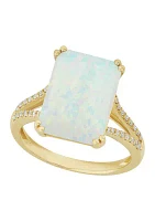 1/8 ct. t.w. Diamond and Lab Created Opal Ring in 10K Yellow Gold