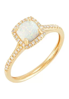  1/8 ct. t.w. Lab Created Diamond and Created Opal Ring in 10K Yellow Gold