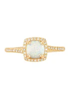  1/8 ct. t.w. Lab Created Diamond and Created Opal Ring in 10K Yellow Gold