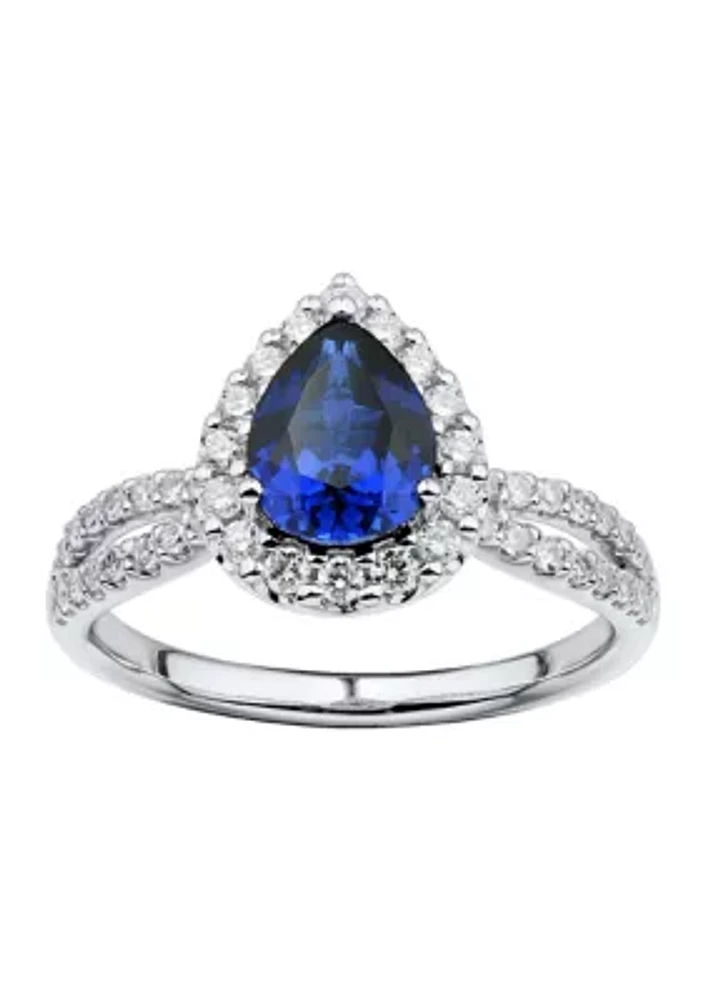 1/2 ct. t.w. Lab Created Sapphire and Lab Created Diamond Ring in 10K White Gold