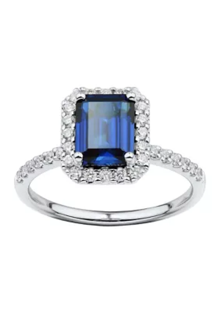 ct. t.w. Lab Created Sapphire and Lab Created Diamond Ring in 10K White Gold