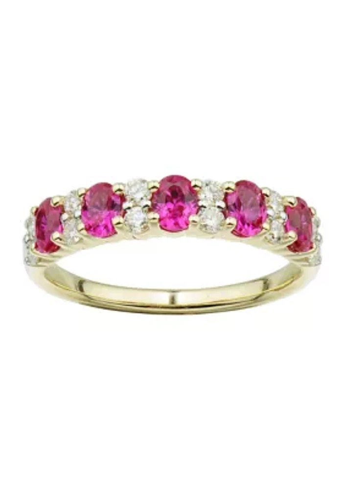 1/3 ct. t.w. Lab Created Ruby and Lab Created Diamond Ring in 10K Yellow Gold