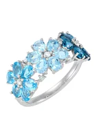 Multi Blue Topaz and 1/10 ct. t.w. Diamond Ring in Sterling Silver