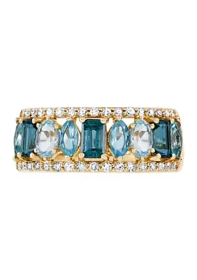 2.35 ct. t.w. Multi Blue Topaz and 1/4 ct. t.w. Diamond Band Ring in 10K Yellow Gold