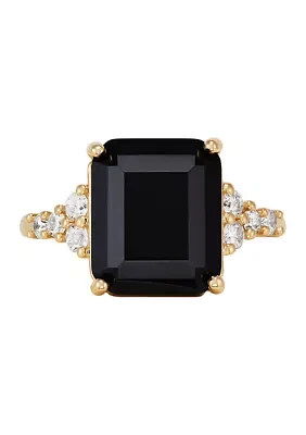 1/3 ct. t.w Lab Grown Diamond and Onyx Ring in 10K Yellow Gold