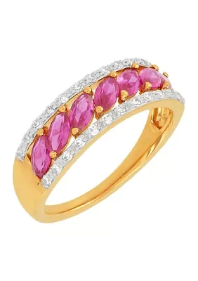 1/5 ct. t.w. Lab Grown Diamond, Lab Grown Ruby Band Ring in 10K Yellow Gold