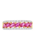 1/5 ct. t.w. Lab Grown Diamond, Lab Grown Ruby Band Ring in 10K Yellow Gold