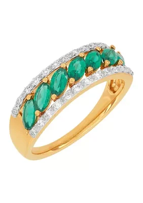 1/5 ct. t.w. Lab Grown Diamond and Lab Grown Emerald Band Ring in 10K Yellow Gold