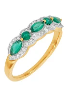 1/5 ct. t.w. Lab Grown Diamond and Lab Grown Emerald Band Ring in 10K Yellow Gold