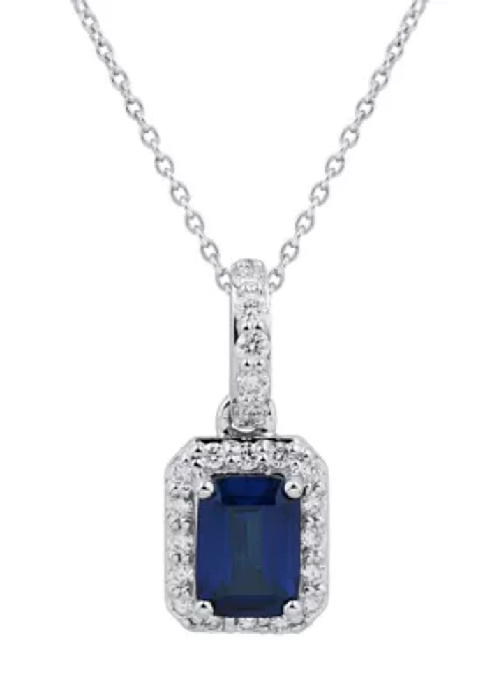 1/4 ct. t.w. Lab Created Sapphire and Lab Created Diamond Pendant Necklace with 18" Cable Chain in 10K White Gold