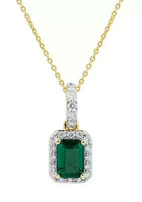 1/4 ct. t.w. Lab Created Emerald and Lab Created Diamond Pendant Necklace with 18" Cable Chain in 10K Yellow Gold