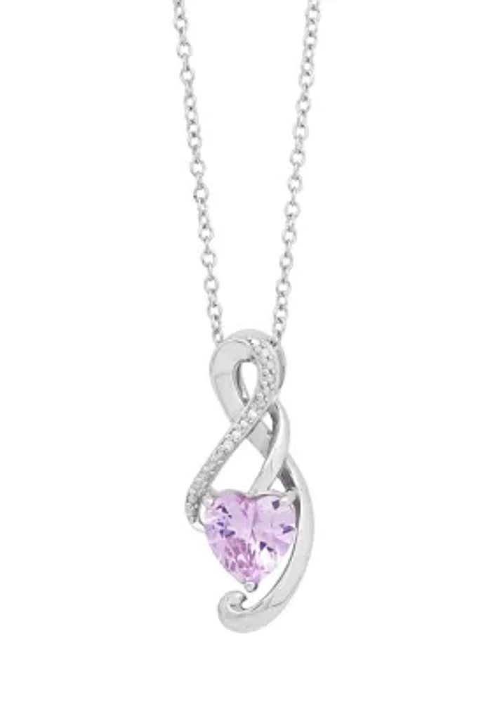 1/10 ct. t.w. Diamond and Created Pink Sapphire Heart Pendant Necklace with 18" Cable Chain in Sterling Silver