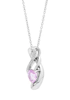 1/10 ct. t.w. Diamond and Created Pink Sapphire Heart Pendant Necklace with 18" Cable Chain in Sterling Silver