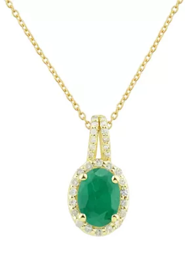 1/10 ct. t.w. Diamond and Emerald Pendant Necklace with 18" Singapore Chain in 10K Yellow Gold