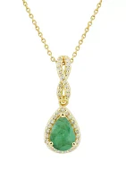 1/10 ct. tw. Diamond and Emerald Pendant Necklace with 18" Singapore Chain in 10K Yellow Gold