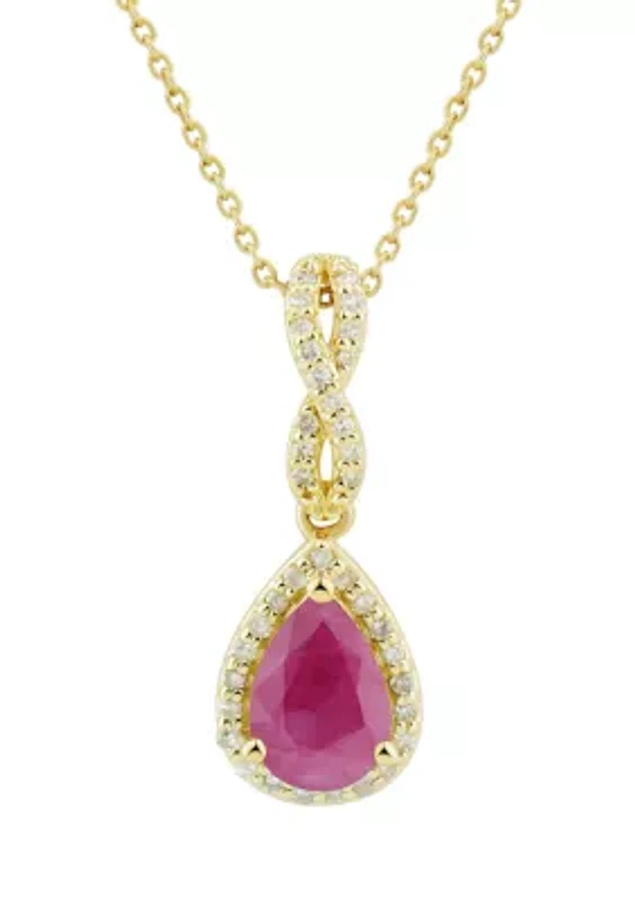 1/10 ct. tw. Diamond and Ruby Pendant Necklace with 18" Singapore Chain in 10K Yellow Gold