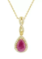 1/10 ct. tw. Diamond and Ruby Pendant Necklace with 18" Singapore Chain in 10K Yellow Gold