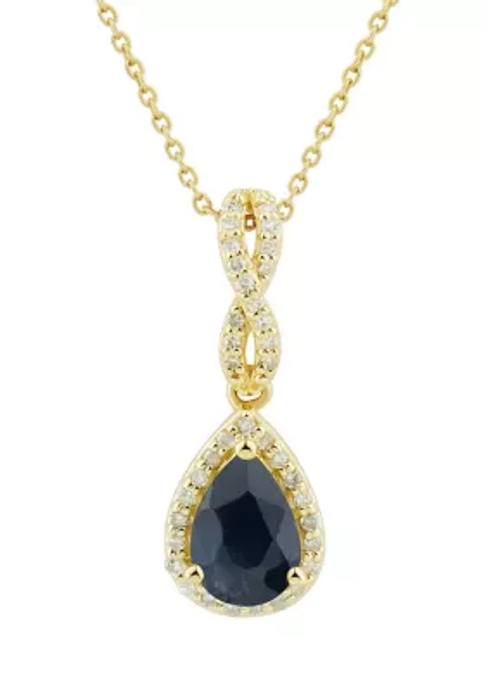 1/10 ct. t.w. Diamond and Sapphire Pendant Necklace with 18" Singapore Chain in 10K Yellow Gold