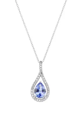 1/6 ct. t.w. Diamond and Tanzanite Teardrop Pendant Necklace with 18" Rope Chain in 10K White Gold