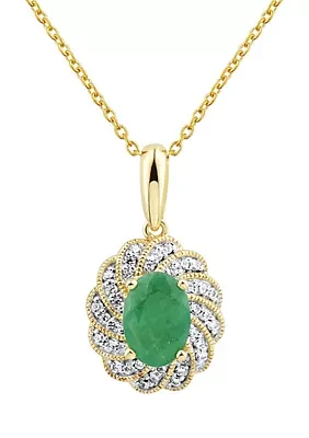 1/10 ct. t.w. Diamond and Emerald Pendant Necklace with 18" Singpore Chain in 14K Yellow Gold