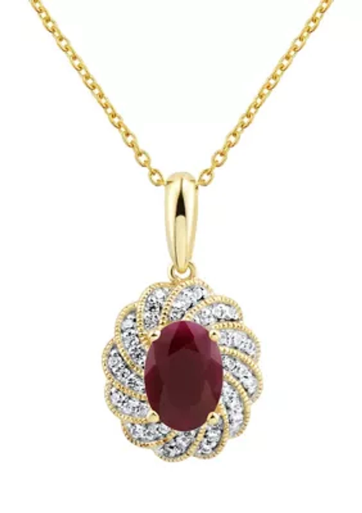 1/10 ct. t.w. Diamond and Ruby Pendant Necklace with 18" Singapore Chain in 14K Yellow Gold