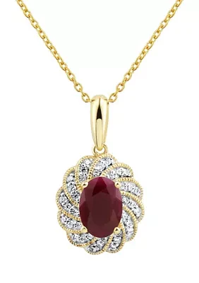 1/10 ct. t.w. Diamond and Ruby Pendant Necklace with 18" Singapore Chain in 14K Yellow Gold