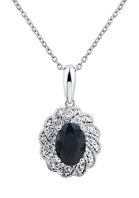 1/10 ct. t.w. Diamond and Sapphire Pendant Necklace with 18" Singapore Chain in 14K White Gold