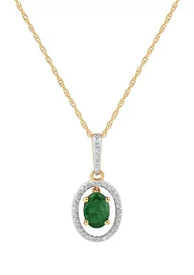 1/8 ct. t.w. Emerald and Diamond Pendant Necklace with 18'' Singapore Chain in 10K Yellow Gold