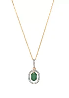 1/8 ct. t.w. Emerald and Diamond Pendant Necklace with 18'' Singapore Chain in 10K Yellow Gold