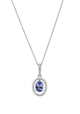 1/10 ct. t.w. Diamond and Tanzanite Pendant Necklace with 18" Rope Chain in 10K White Gold