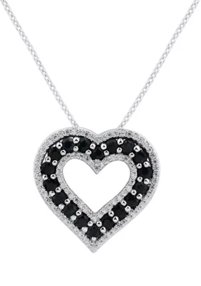 1/5 ct. t.w. Diamond and Tanzanite Heart Pendant Necklace with 18" Cable Chain in Sterling Silver