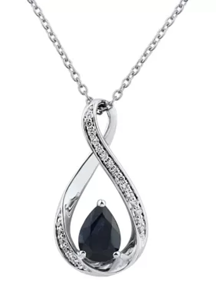 1/10 ct. t.w. Diamond and Sapphire Pendant Necklace with 18" Singapore Chain in 10K White Gold