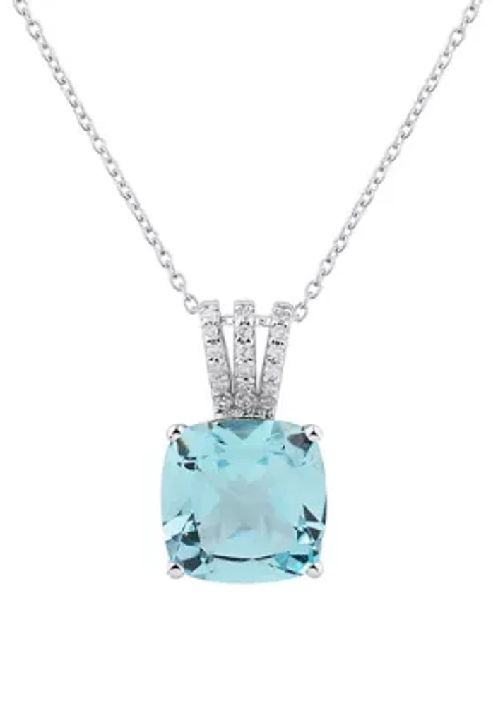 1/10 ct. t.w. Diamond and Sky Blue Topaz Necklace in 10K White Gold with 18" Rope Chain