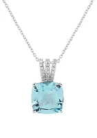 1/10 ct. t.w. Diamond and Sky Blue Topaz Necklace in 10K White Gold with 18" Rope Chain