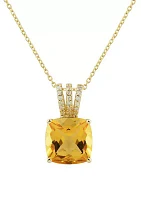 1/10 ct. t.w. Diamond and Citrine Necklace in 10K Yellow Gold with 18" Rope Chain