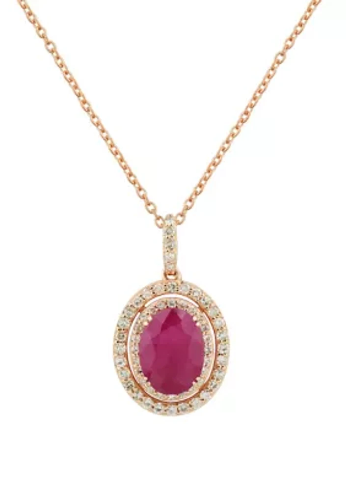 1/4 ct. t.w. Diamond and Oval Ruby Pendant Necklace with 18" Box Chain in 10K Rose Gold