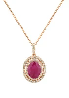 1/4 ct. t.w. Diamond and Oval Ruby Pendant Necklace with 18" Box Chain in 10K Rose Gold