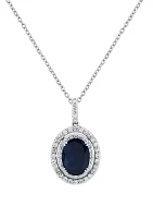 1/4 ct. t.w. Diamond and Oval Sapphire Pendant Necklace with 18" Box Chain in 10K White Gold