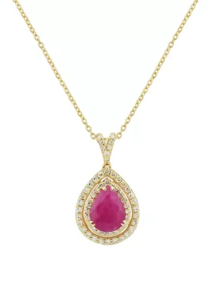 1/4 ct. t.w. Diamond and Pear Ruby Pendant Necklace with 18" Box Chain in 10K Yellow Gold