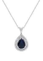  1/4 ct. t.w. Diamond and Pear Sapphire Pendant Necklace with 18" Box Chain in 10K White Gold