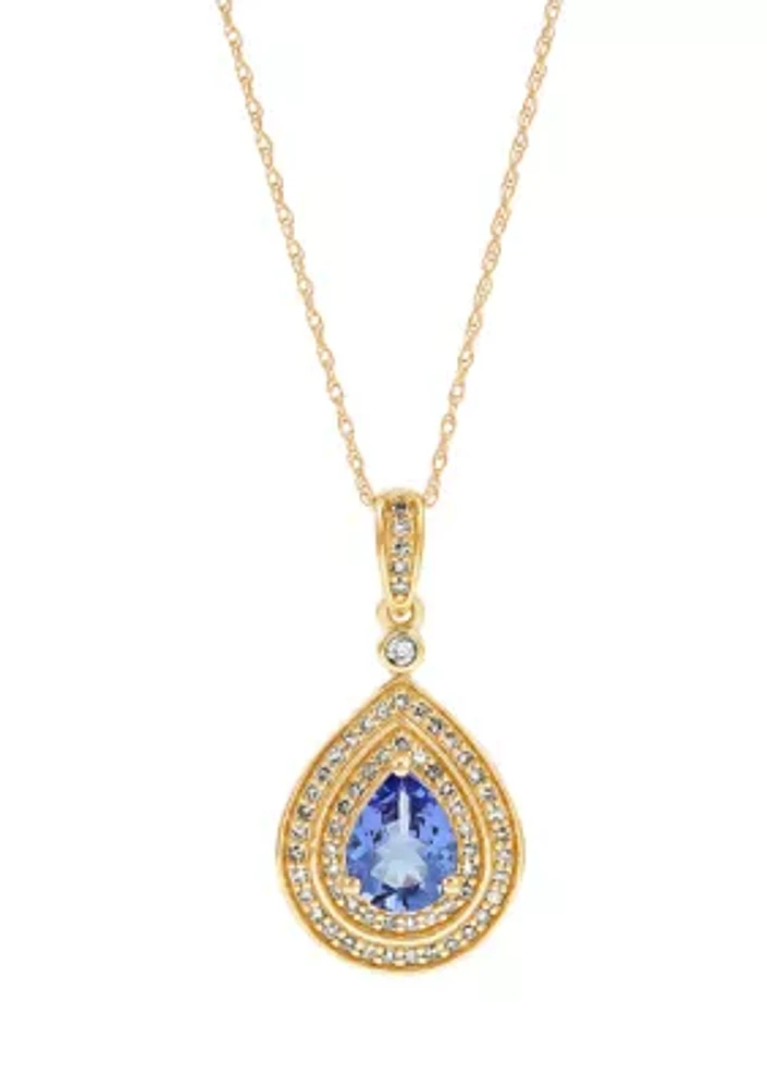 1/4 ct. t.w. Diamond and Tanzanite Pendant Necklace with 18" Rope Chain in 10K Yellow Gold