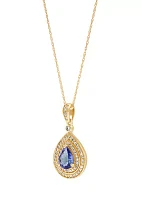 1/4 ct. t.w. Diamond and Tanzanite Pendant Necklace with 18" Rope Chain in 10K Yellow Gold