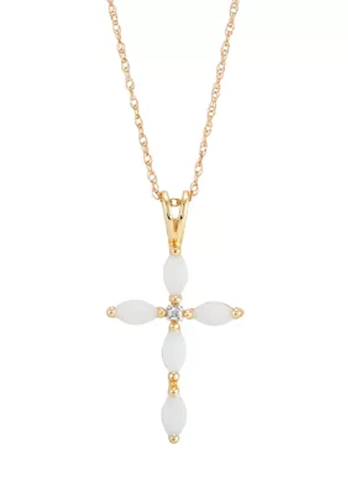 1/10 ct. t.w. Diamond and Lab Created Opal Necklace with 18" Box Chain in 10K Yellow Gold