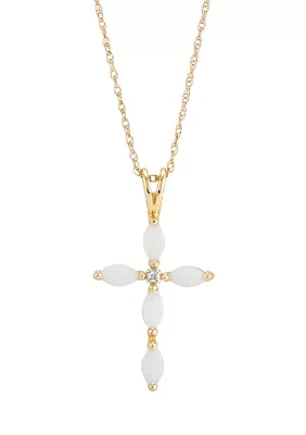 1/10 ct. t.w. Diamond and Lab Created Opal Necklace with 18" Box Chain in 10K Yellow Gold