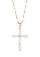 1/10 ct. t.w. Diamond and Lab Created Opal Necklace with 18" Box Chain in 10K Yellow Gold