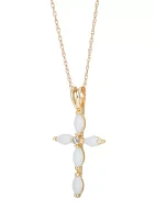 1/10 ct. t.w. Diamond and Lab Created Opal Necklace with 18" Box Chain in 10K Yellow Gold