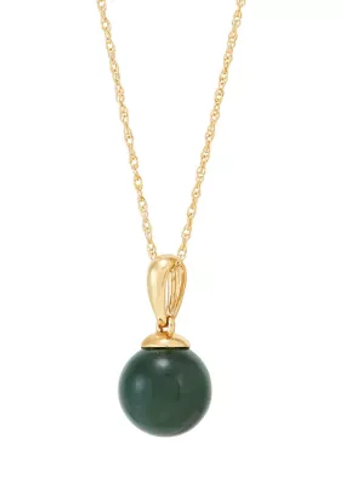 Round Natural Jade Pendant with 18" Rope Chain in 10K Yellow Gold