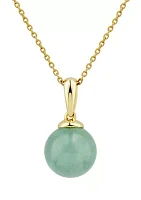 Round Natural Jade Pendant with 18" Rope Chain in 10K Yellow Gold