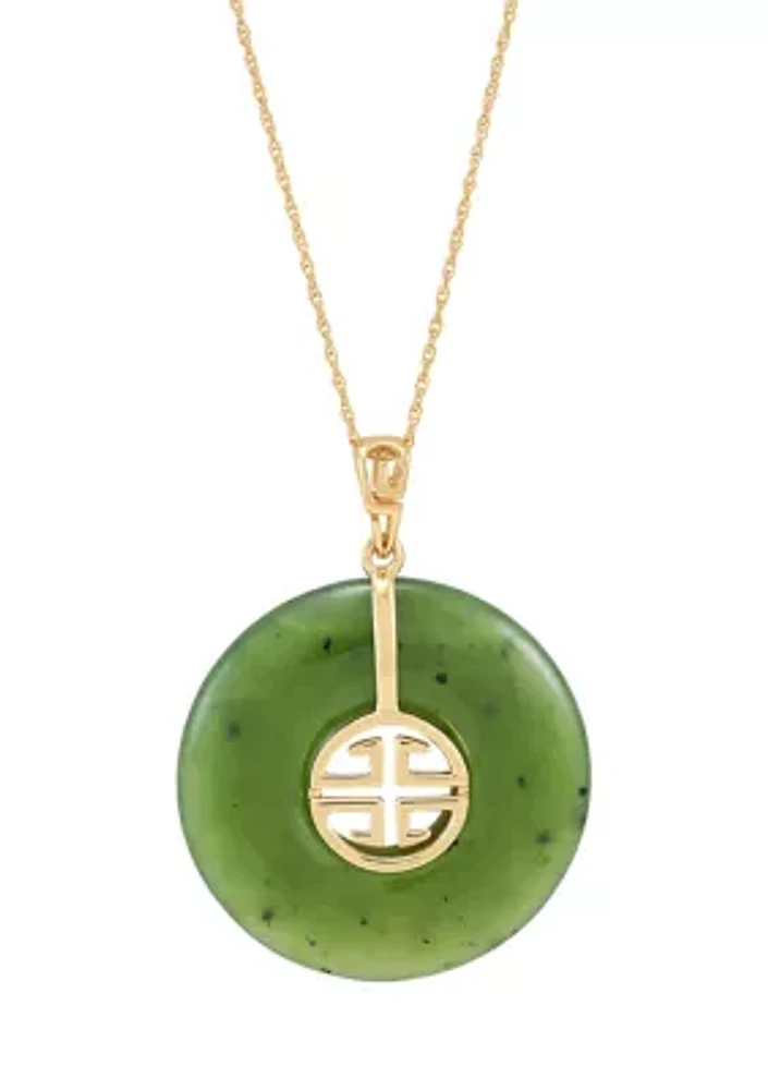 Natural Jade Circle Pendant Necklace with 18" Rope Chain in 10K Yellow Gold